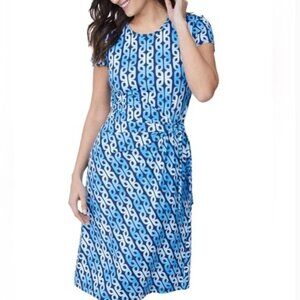 J. McLaughlin Elora Dress Short Sleeve Side Tie Catalina Cloth Preppy Classic